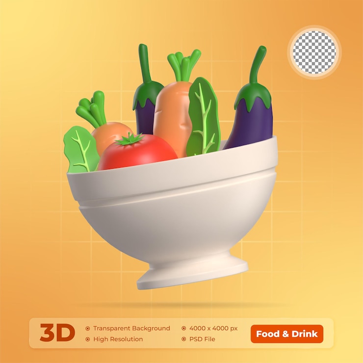 PSD ilustración 3d de alimentos saludables icono de alimentos y bebidas con fondo transparente