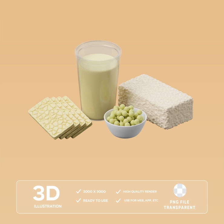 PSD ilustración en 3d de los alimentos de soja psd 8
