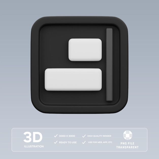 Ilustración 3D de alineación horizontal de PSD a la derecha