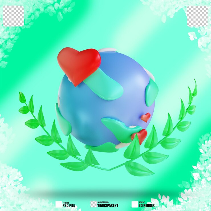 PSD la ilustración 3d ama la tierra y sus plantas.