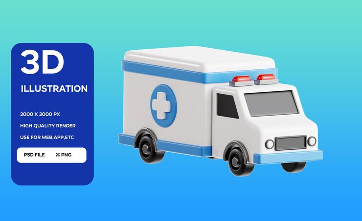 PSD ilustración 3d de la ambulancia psd