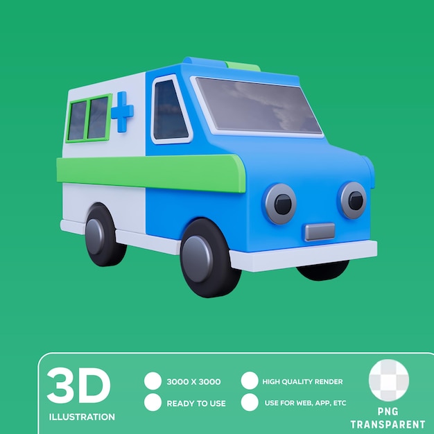 PSD ilustración 3d de la ambulancia psd