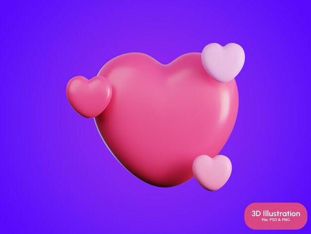 PSD ilustración en 3d del amor y el romance del corazón