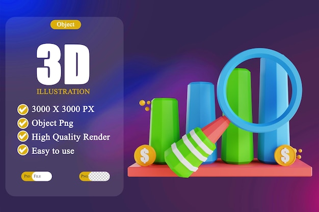 Ilustración 3D análisis de datos de baja poli 3
