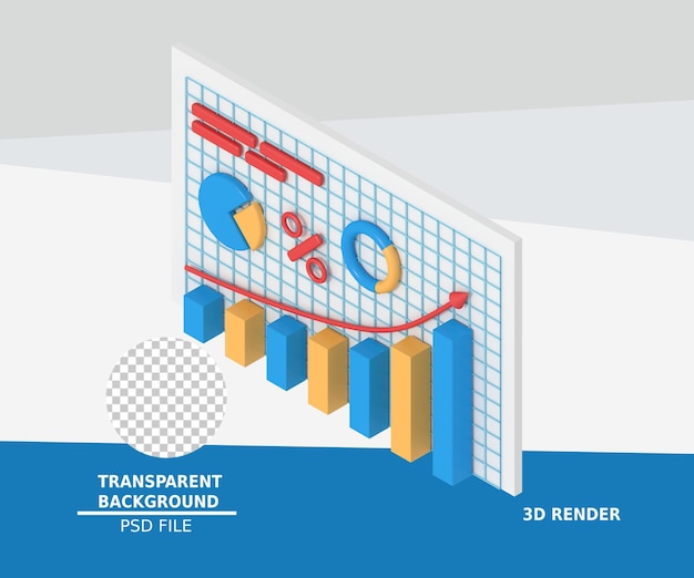 PSD ilustración 3d de análisis de datos comerciales