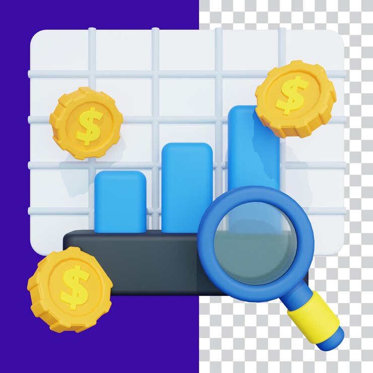 PSD ilustración 3d del análisis financiero