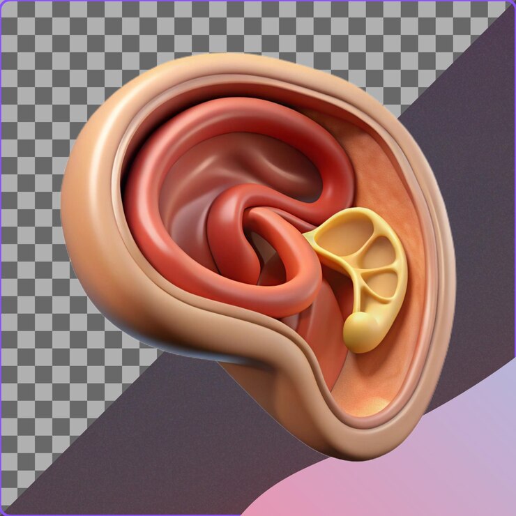 PSD ilustración 3d de la anatomía del oído interno