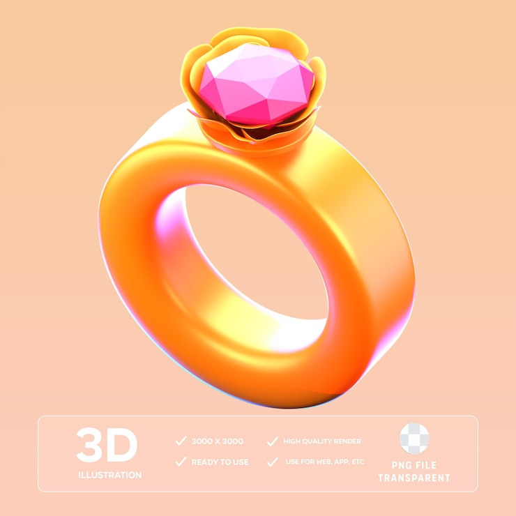 PSD ilustración en 3d del anillo de diamantes psd