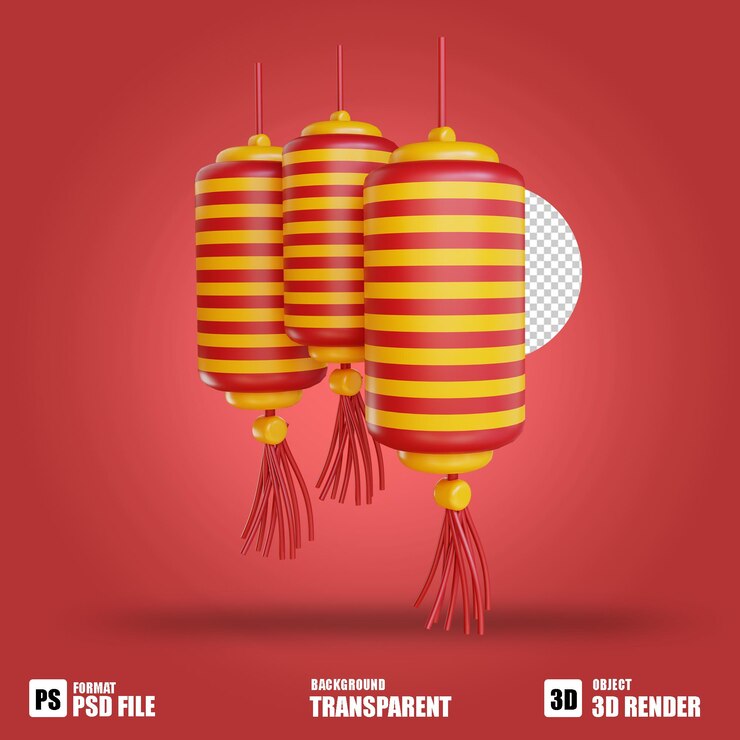 PSD ilustración 3d año nuevo chino con linterna amarilla 9