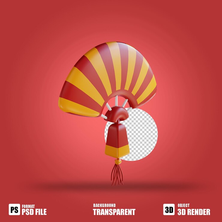 PSD ilustración 3d año nuevo chino ventilador de mano 3