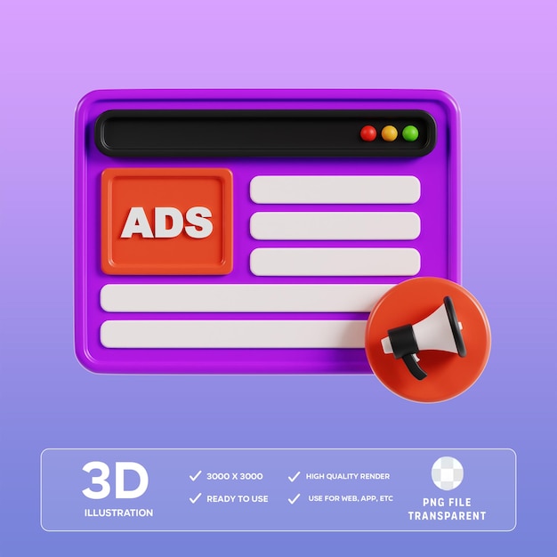 Ilustración 3D de los anuncios nativos de PSD