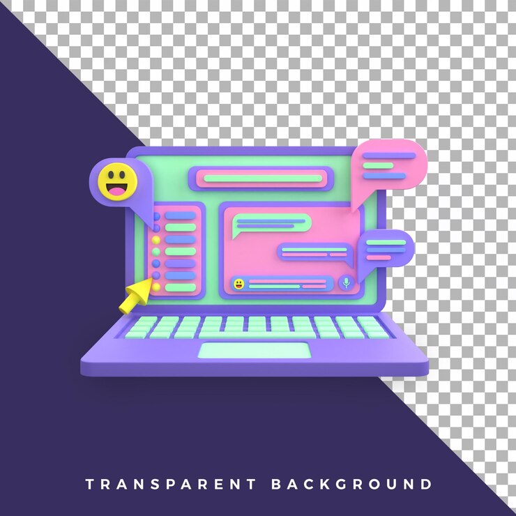 PSD ilustración 3d aplicación de chat portátil ui ux icono objeto aislado de alta calidad