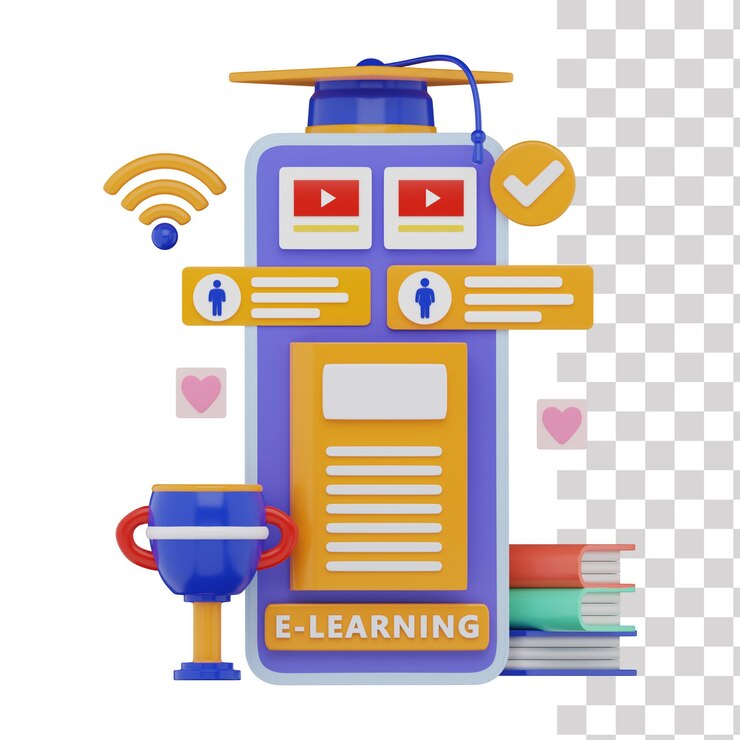 PSD ilustración 3d de la aplicación de curso de aprendizaje en línea