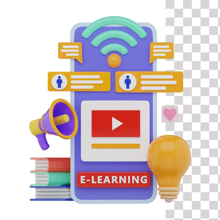 PSD ilustración 3d de la aplicación de curso de aprendizaje en línea