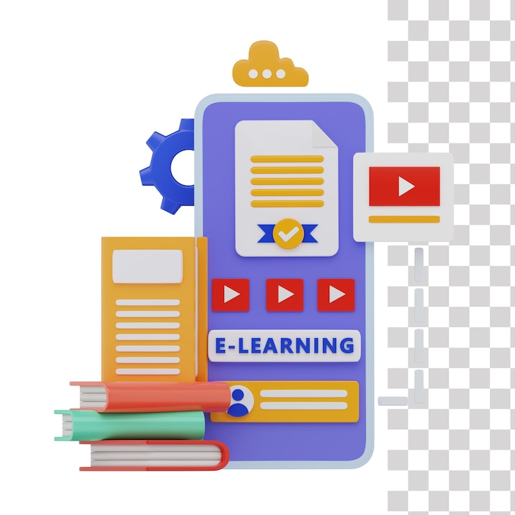PSD ilustración 3d de la aplicación de curso de aprendizaje en línea