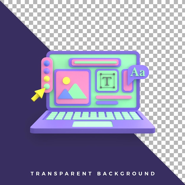 Ilustración 3d aplicación de editor de computadora portátil ui ux icono objeto aislado de alta calidad