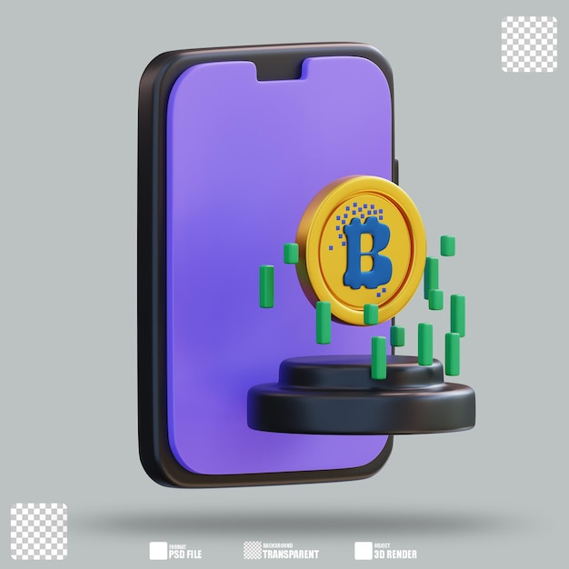 Ilustración 3D de la aplicación móvil de criptomonedas 3
