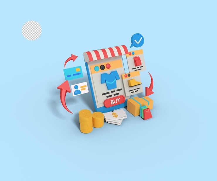 PSD ilustración 3d de la aplicación de la tienda en línea en el teléfono
