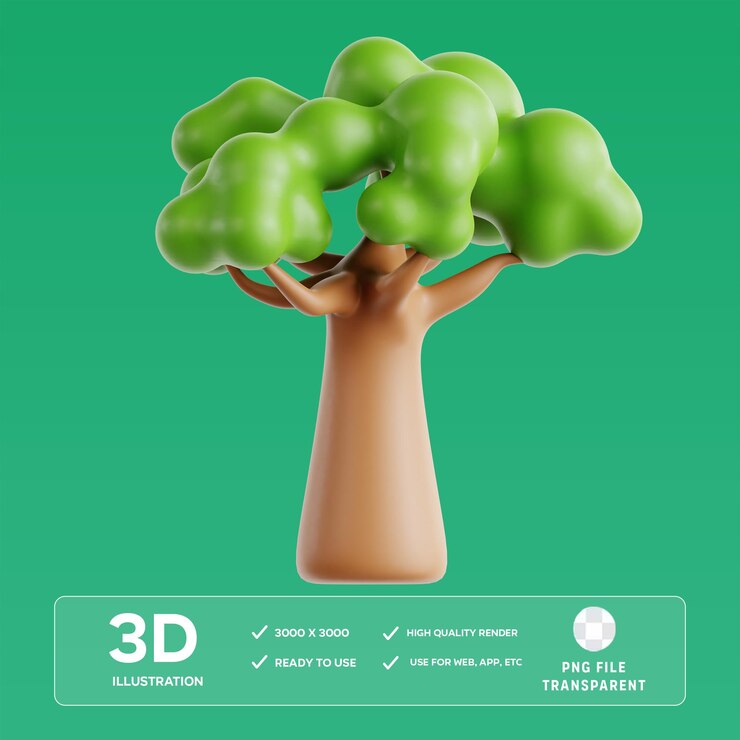 Ilustración 3D del árbol de Baobab en PSD