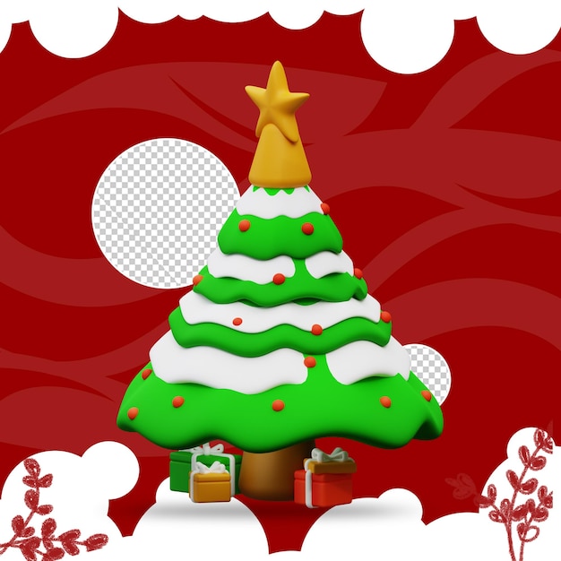 PSD ilustración 3d del árbol de navidad y los regalos 2