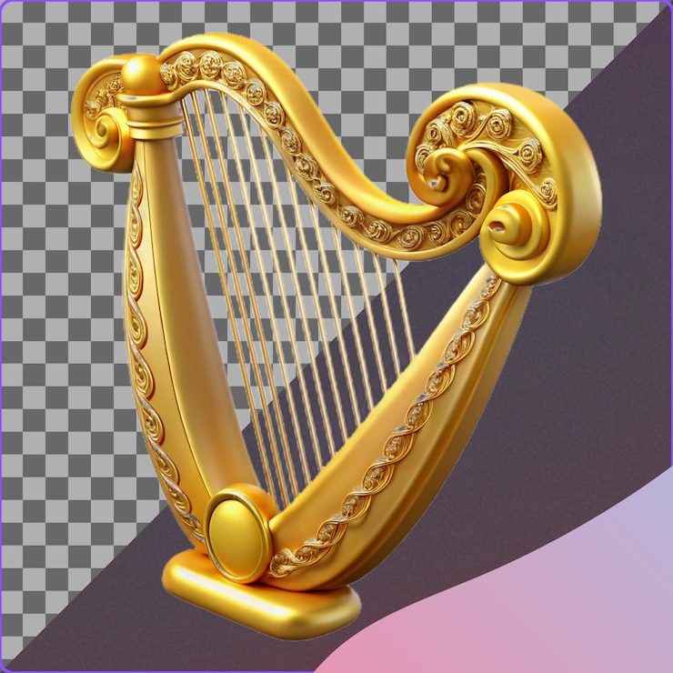 PSD ilustración en 3d del arpa dorada