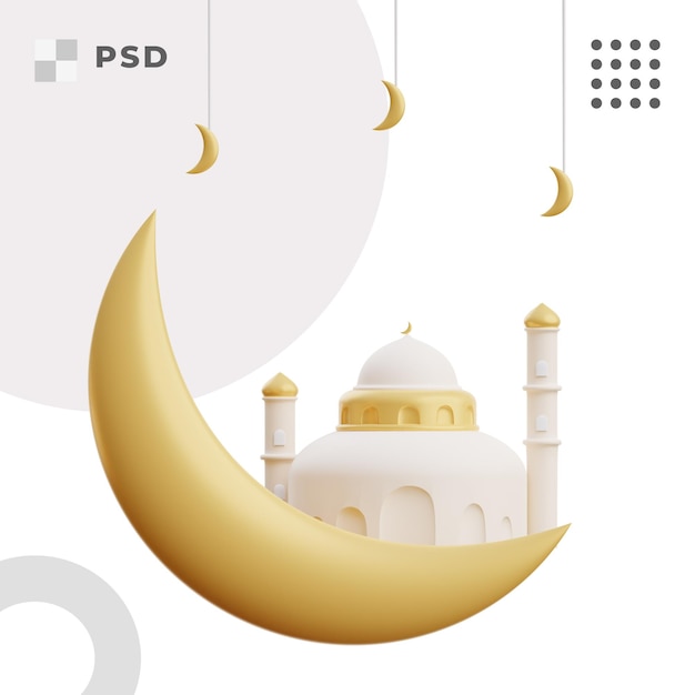 PSD ilustración 3d de la arquitectura islámica de la cúpula de la mezquita ramadan kareem