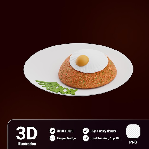 Ilustración 3D de arroz frito de comida asiática