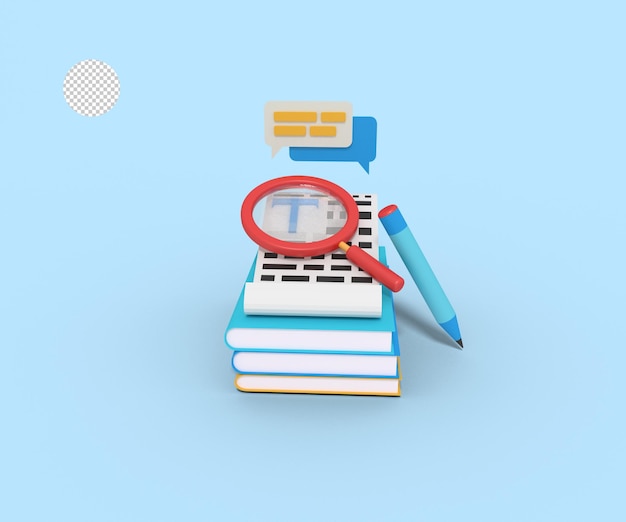 Ilustración 3D de artículo de búsqueda en un libro