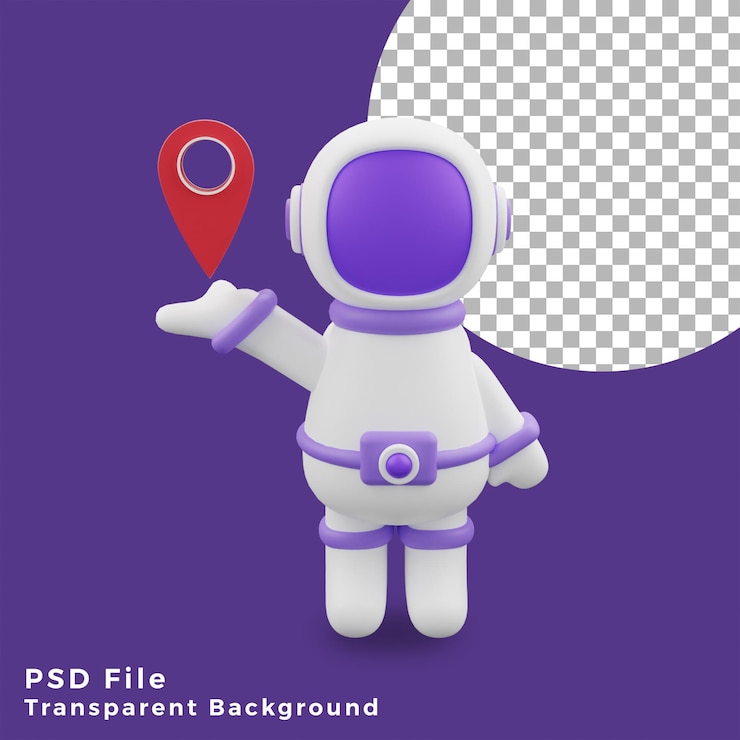 PSD ilustración 3d astronauta sosteniendo el icono de ubicación gesto activos de diseño de alta calidad