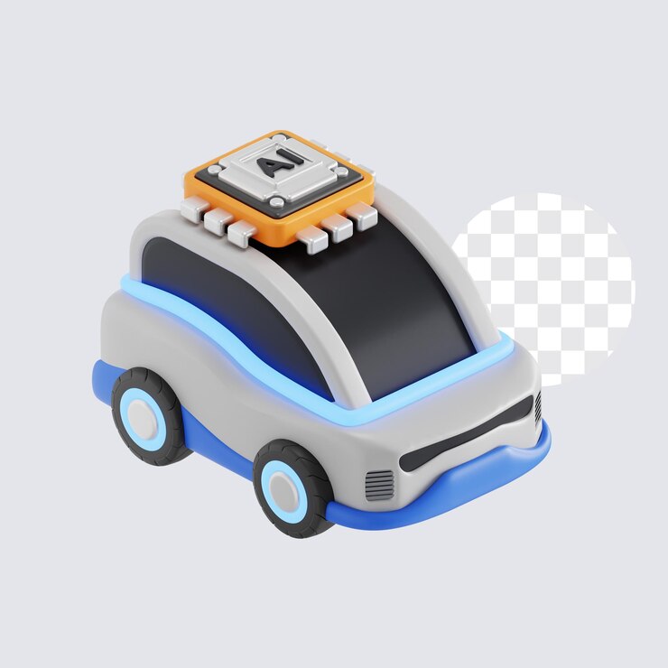 PSD ilustración 3d de un automóvil con asistente de inteligencia artificial