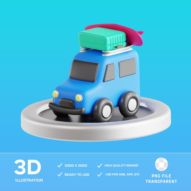 Ilustración 3D del automóvil de viaje PSD
