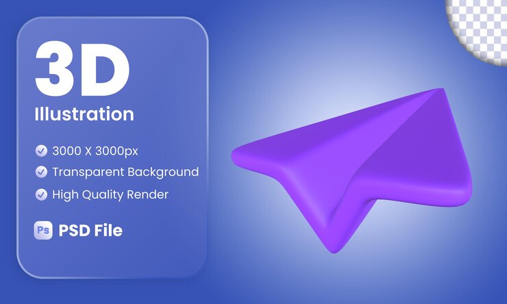 PSD ilustración 3d de avión de papel azul estilizado