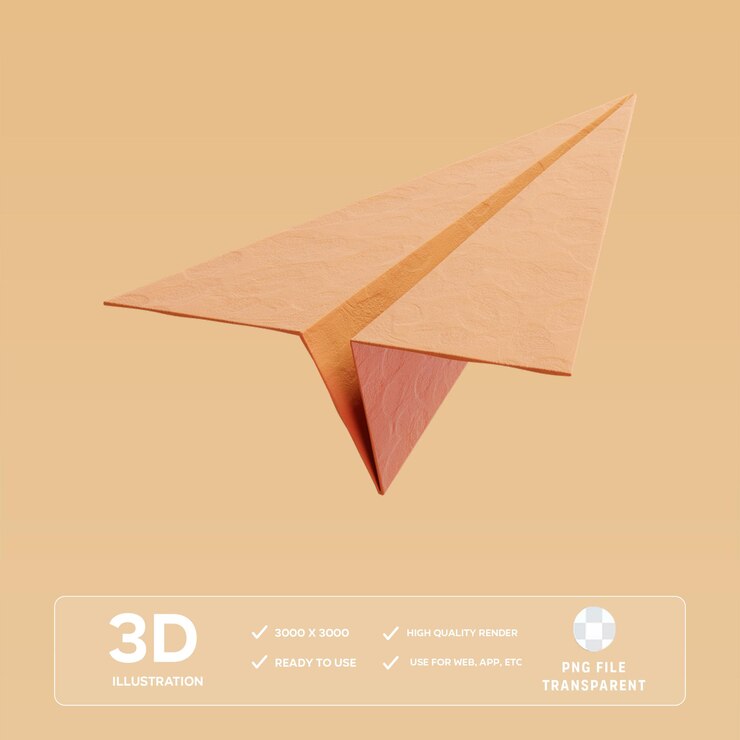 Ilustración en 3D del avión de papel PSD