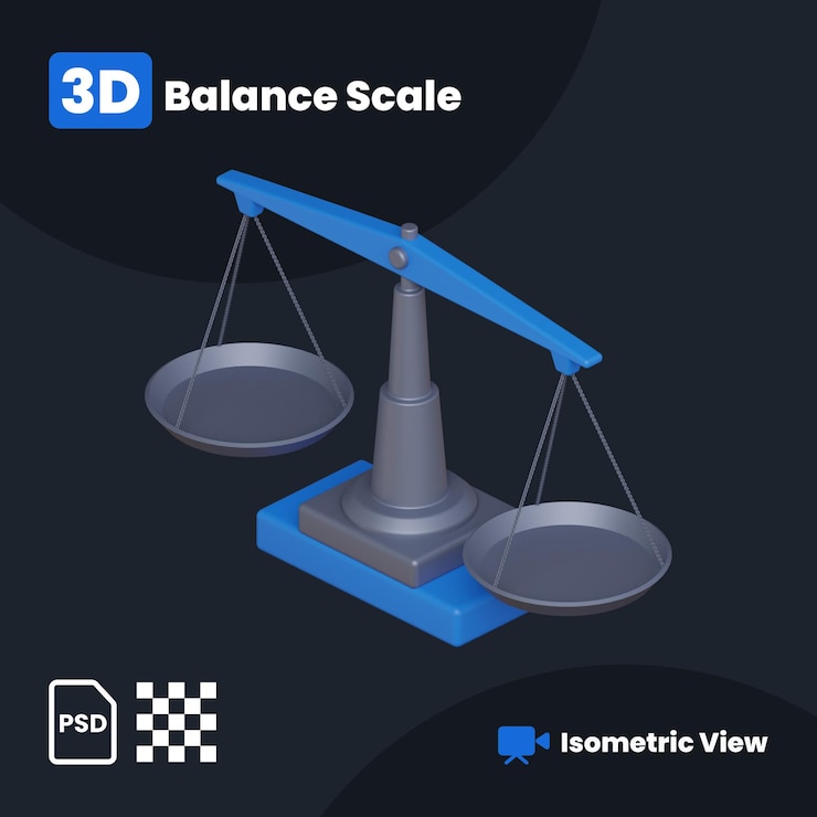 PSD ilustración 3d de balanza con vista isométrica