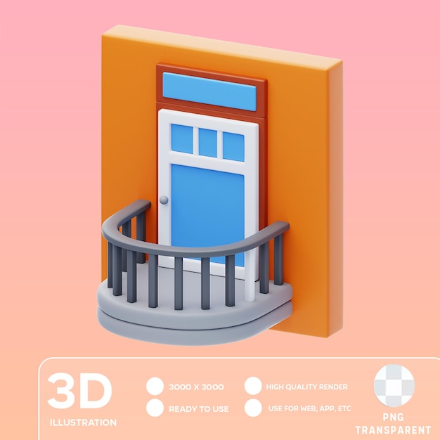 PSD ilustración 3d del balcón de psd