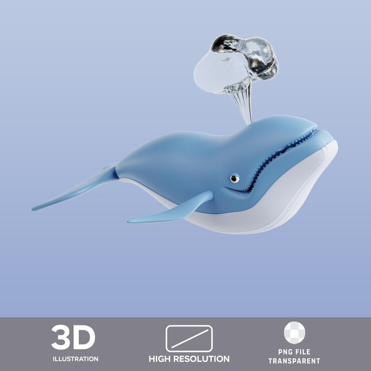 PSD ilustración 3d de la ballena en psd