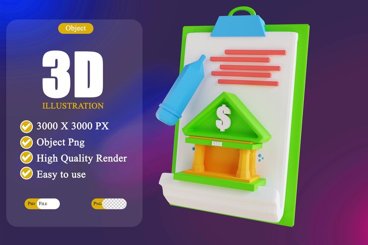 PSD ilustración 3d banco de documentos de baja poli 3