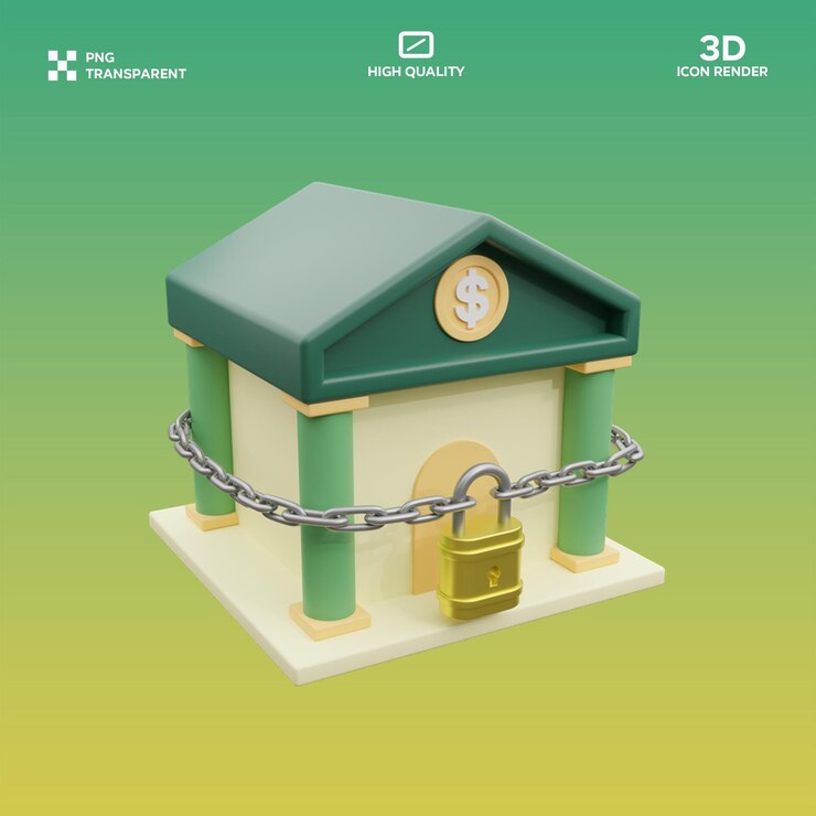 PSD ilustración 3d del banco de escudos psd