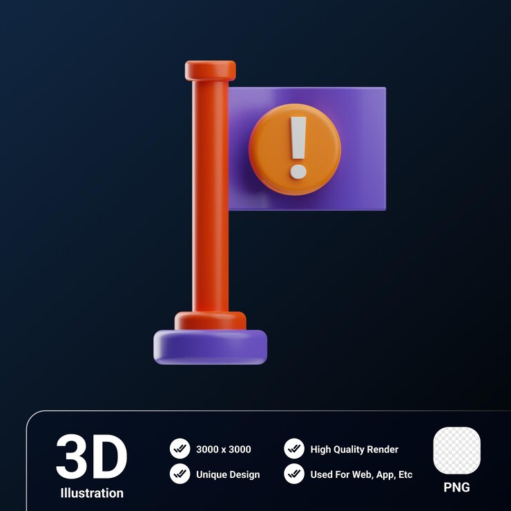PSD ilustración 3d de la bandera de advertencia de objeto de seguridad