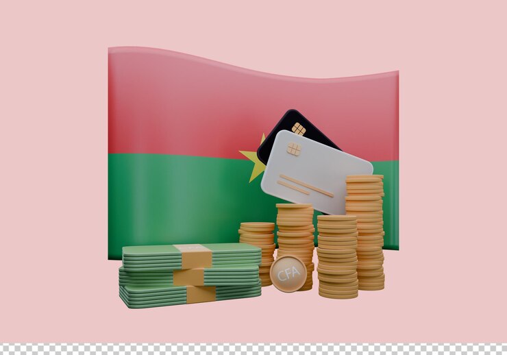 PSD ilustración en 3d de la bandera de burkina faso y la moneda llamada franco
