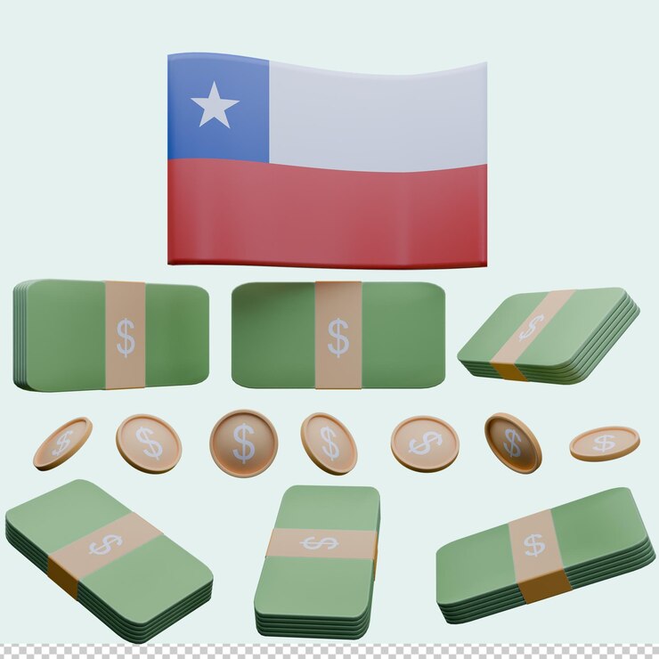 PSD ilustración 3d de la bandera de chile y la moneda llamada peso