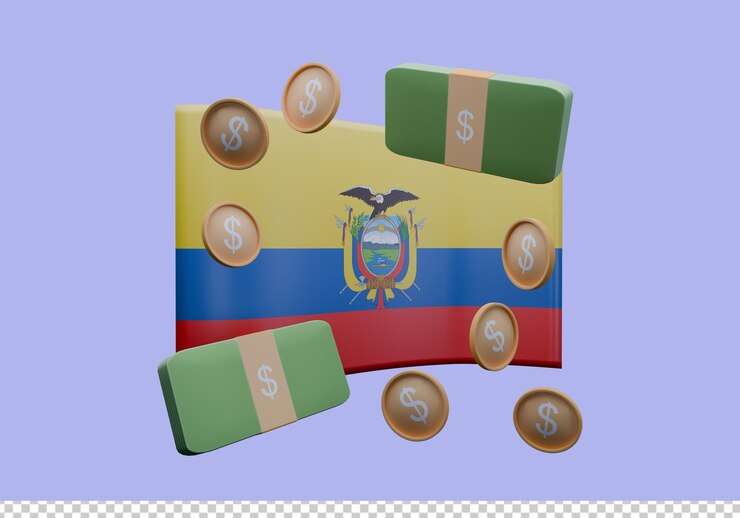 PSD ilustración en 3d de la bandera de ecuador y la moneda llamada dólar
