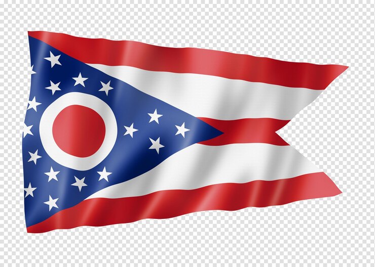 PSD ilustración en 3d de la bandera de los estados unidos de ohio ondeando una colección de banderas
