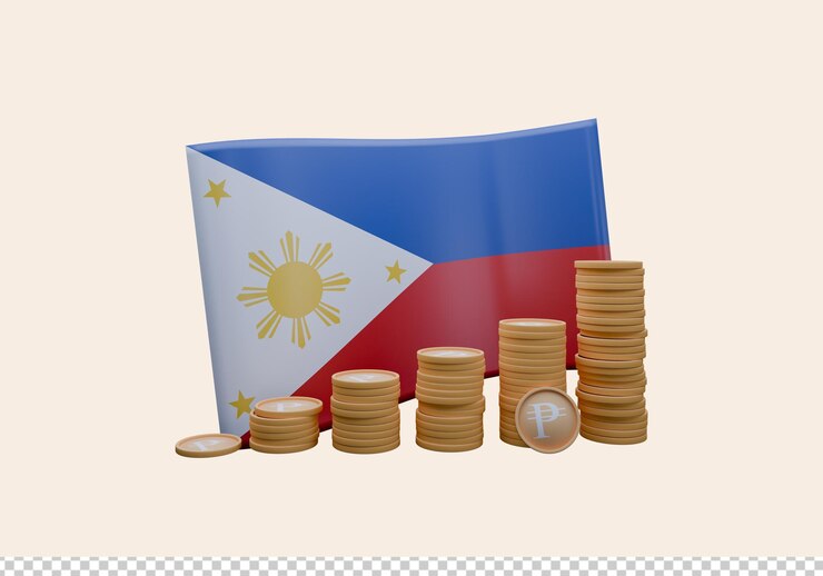 PSD ilustración 3d de la bandera de filipinas y la moneda llamada peso