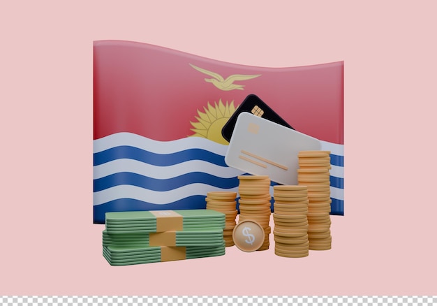 Ilustración en 3D de la bandera de Kiribati y la moneda llamada dólar