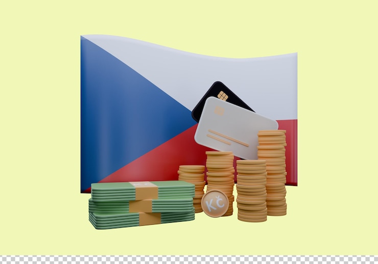 PSD ilustración 3d de la bandera de la república checa y la moneda llamada franco