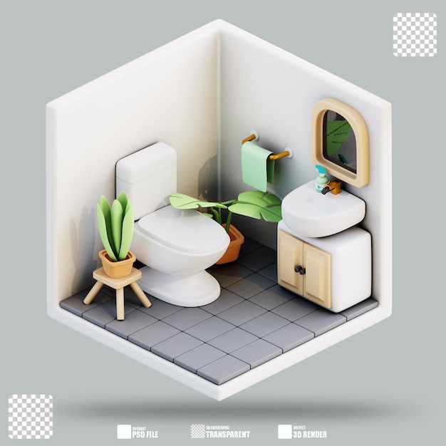 PSD ilustración en 3d del baño