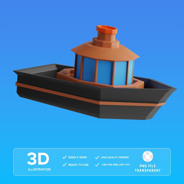 PSD ilustración 3d de un barco de pesca psd