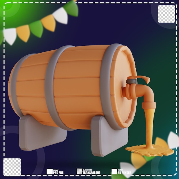 PSD ilustración 3d de barril de cerveza 3