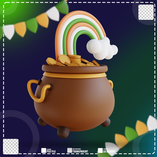 Ilustración 3d de barril de dinero y nube de arco iris 2